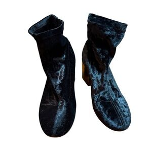 Gabriella| Women’s Black Crushed Velvet Silver Heeled Ankle Boots - Size 7